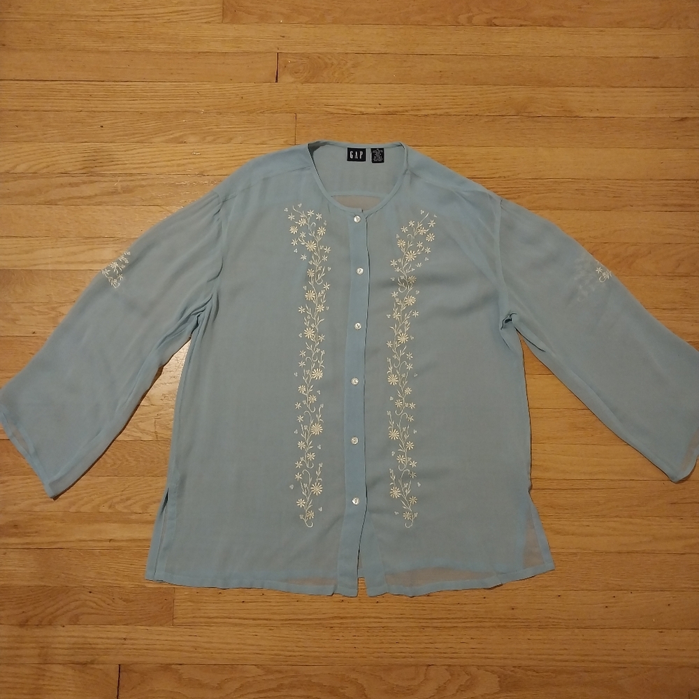 Vintage Gap sheer pale blue chiffon blouse/cover-up